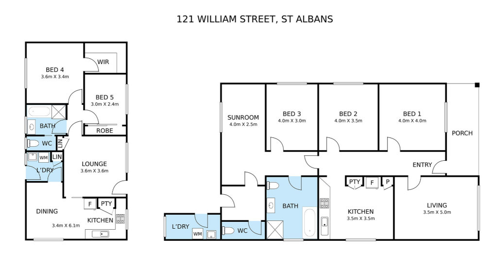 121 William Street floor plan showing main dwelling and separate granny flat
