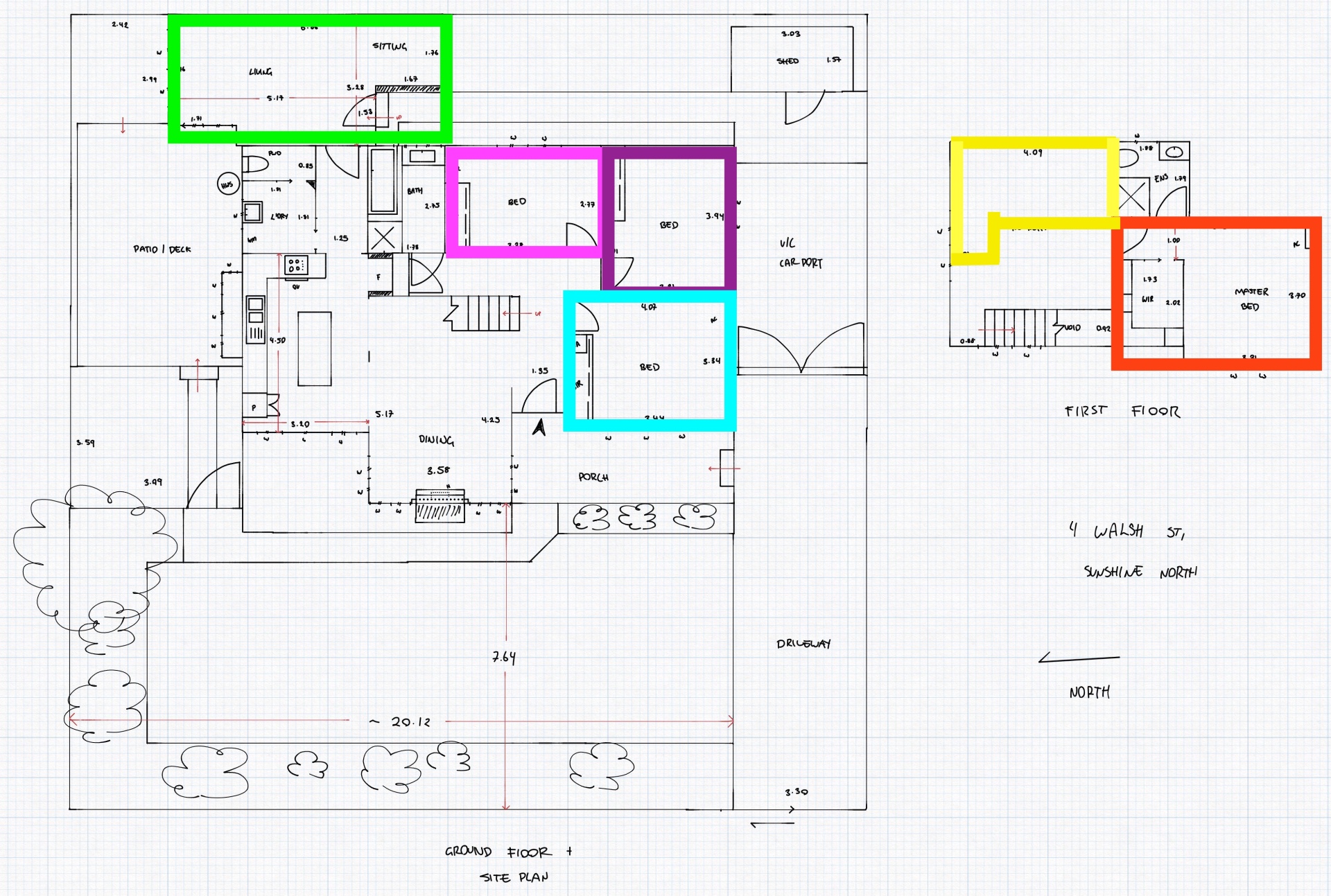 4 Walsh Street floor plan, six rooms marked in colour